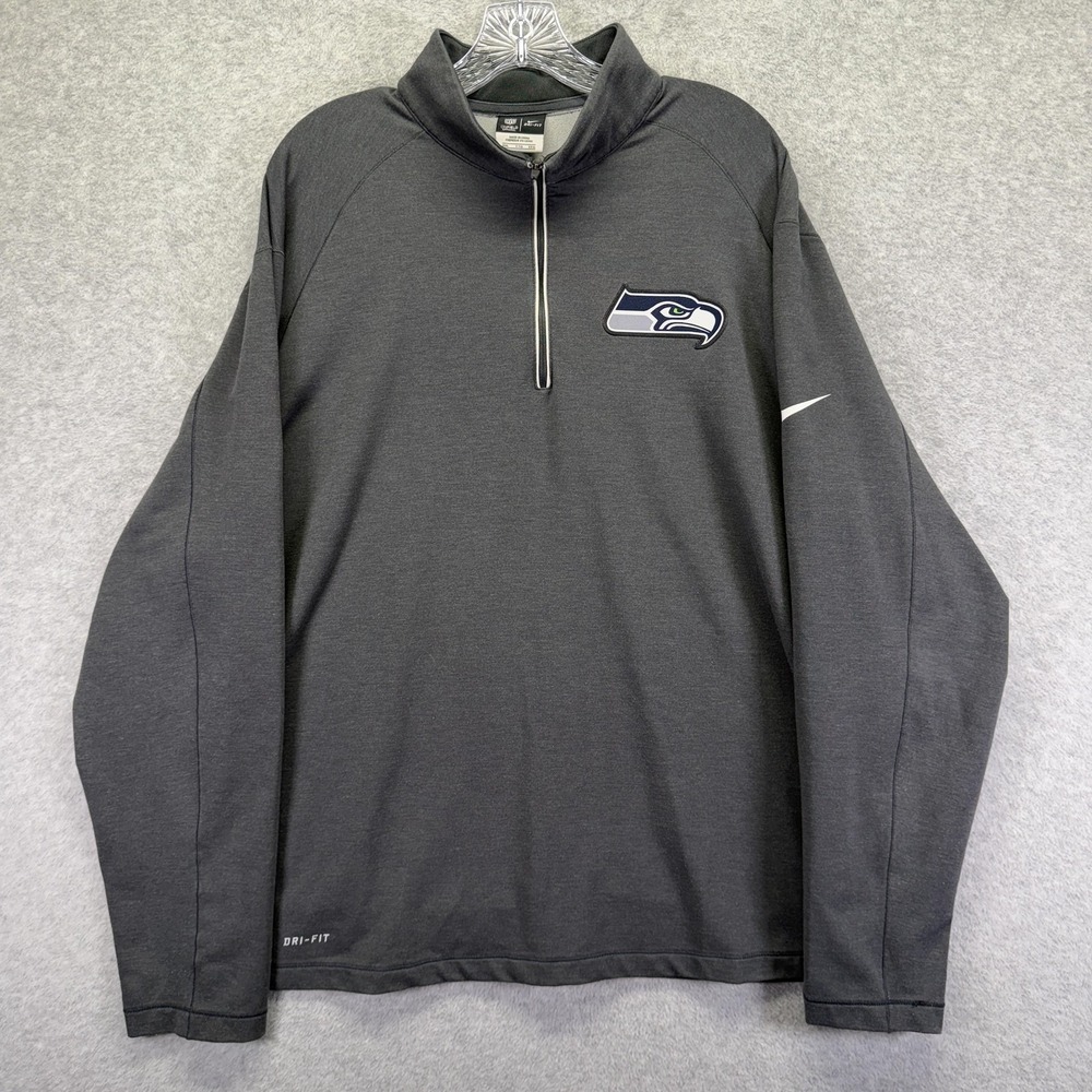 Seattle Seahawks Sweater Men 2XL Gray NFL Football Nike Dri-FIT 1/4 Zip Pullover